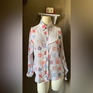 Vintage Second Hand Rose( brand) cottage print shirt junior size L, Button Down